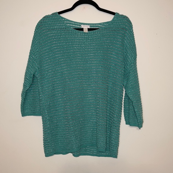 Chicos Teal And Silver Knit Sweater - Picture 1 of 5